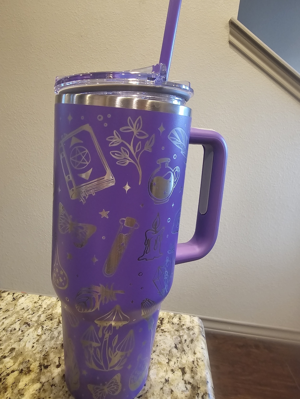 Purple Stainless-Accent Insulated Travel Mug with Handle